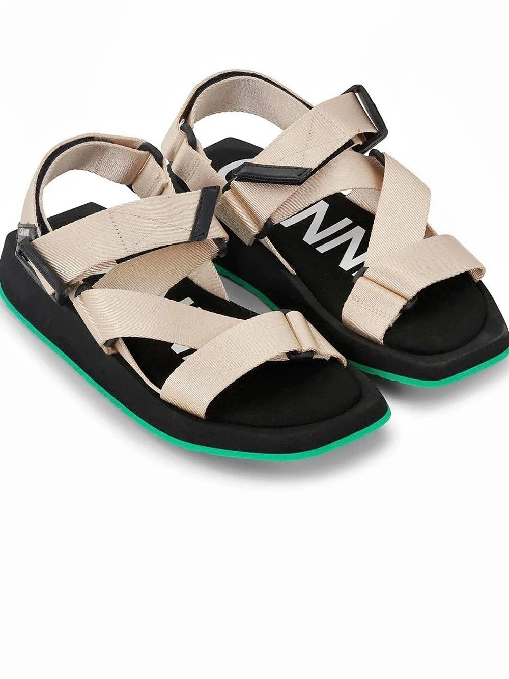 GANNI Performance Webbing Sandals in Tan & Black